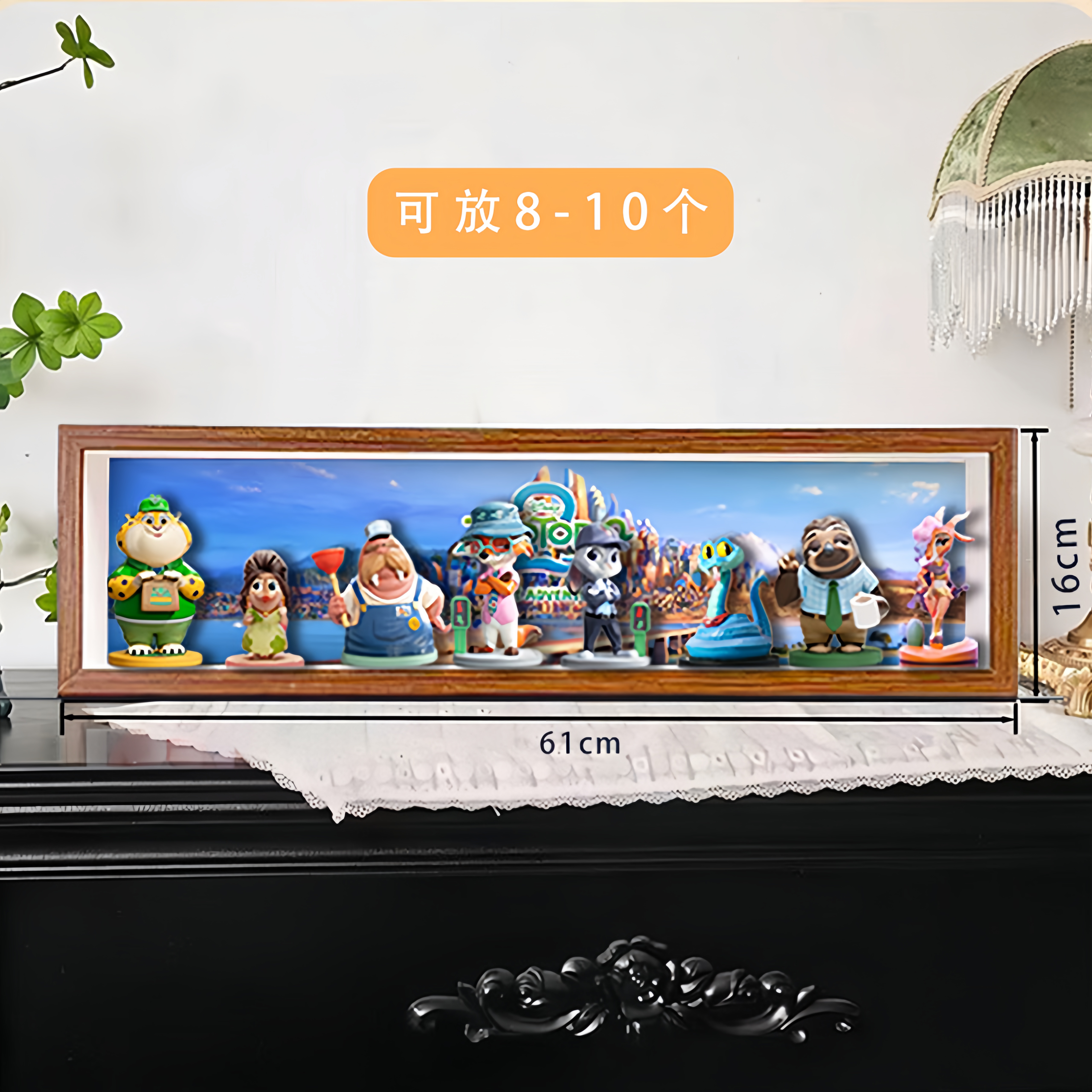 Zootopia themed rectangular wooden display box with lighted figure storage box decorative ornaments