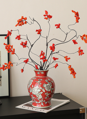 红果发财果服装店铺橱窗喜庆氛围布置装饰陶瓷花瓶摆件高级感小众