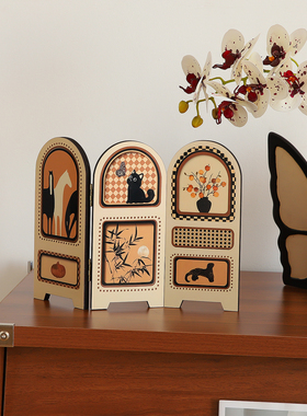 中古风屏风桌面复古摆件高级感小众客厅边柜电视鞋柜家居卧室装饰