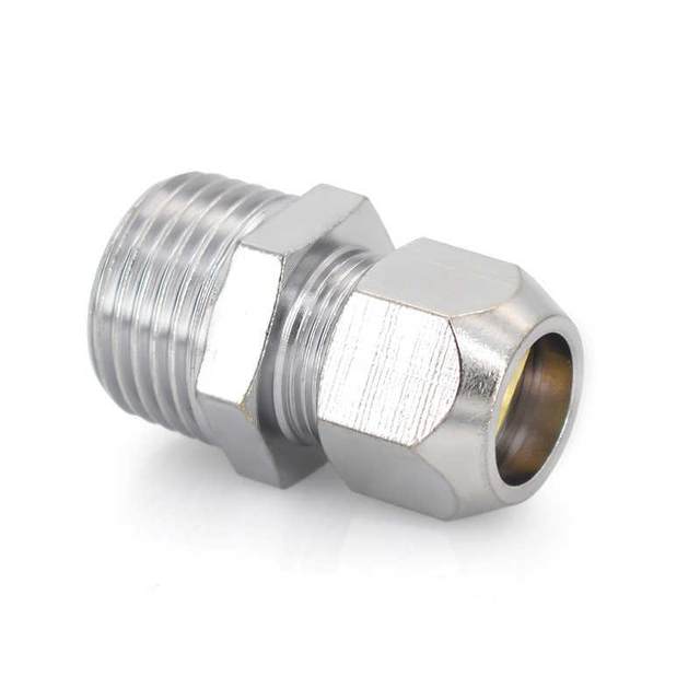 Copper chrome squeezing straight through right angle elbow pipe joint