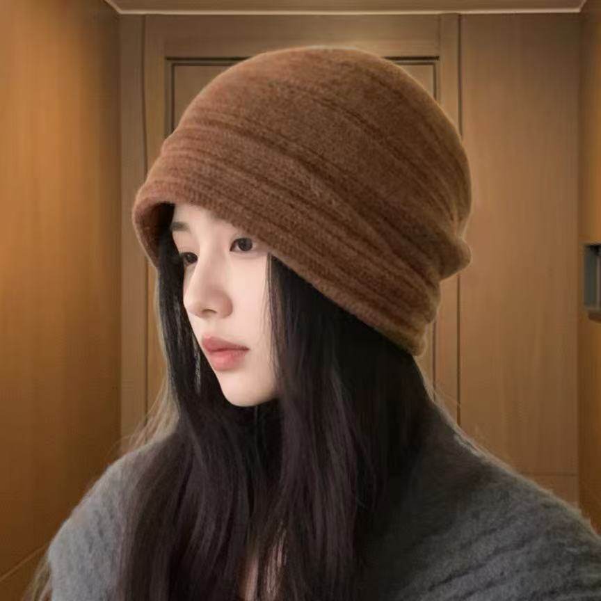 大头围褶皱堆堆帽女2025新款秋冬季显脸小包头冷帽百搭针织毛线帽,淘宝优惠券,粉丝福利购,淘宝优惠卷