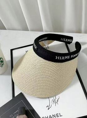 日本设计师款拉菲草空顶帽女夏季