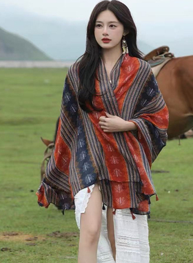 民族风女夏季旅游防晒盘扣披肩