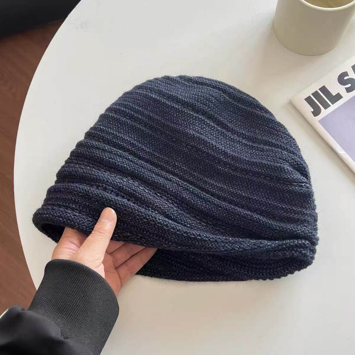 大头围褶皱堆堆帽女2025新款秋冬季显脸小包头冷帽百搭针织毛线帽,淘宝优惠券,粉丝福利购,淘宝优惠卷