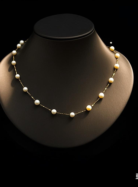 18K金天然淡水珍珠满天星项链5-6mm正圆强光无瑕锁骨链送女友