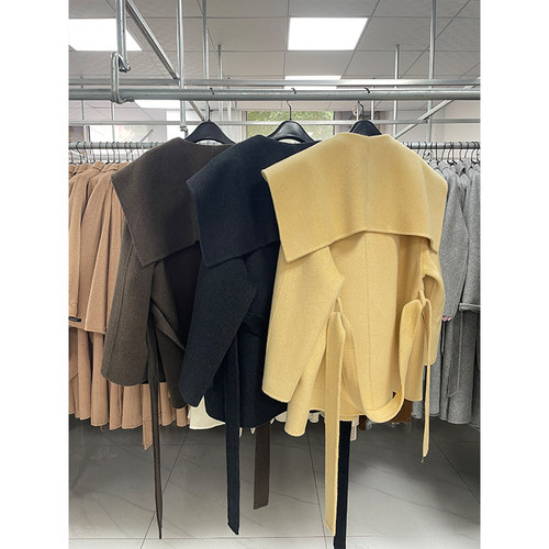 海军领短款小个子可入系带韩版秋冬新款双面羊毛大衣女毛呢外套 - 图0