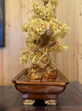 黄水晶发财树摆件大号招财宝树树家居创意酒柜家装饰品客厅电视柜