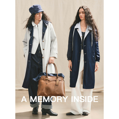 A Memory Inside两面穿抽绳连帽廓形长款风衣外套女2025春季新款 - 图0