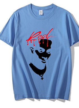 男士休闲宽松红色印花T恤