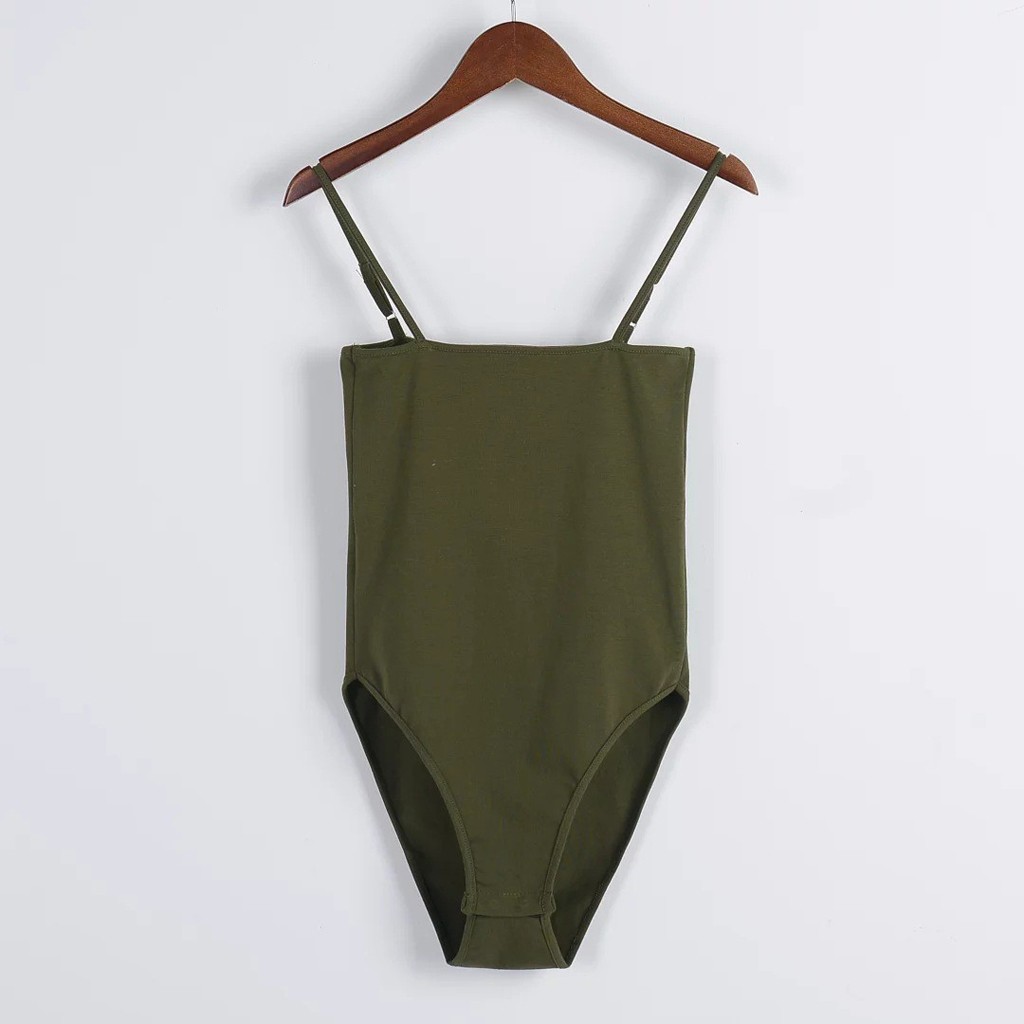 women's solid color suspender bodysuit纯色修身吊带连体衣女-图1