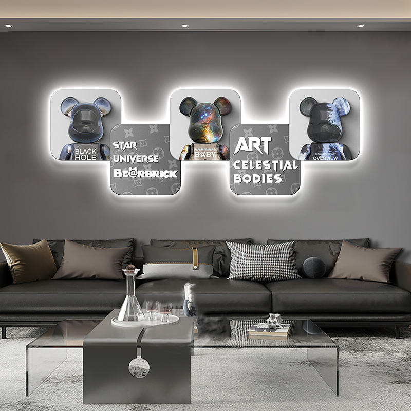 现代轻奢卧室装饰画卡通LED房间灯画高级感客厅沙发背景墙挂画 - 图3