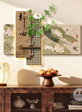 宋代美学花鸟带灯水培绿植壁画