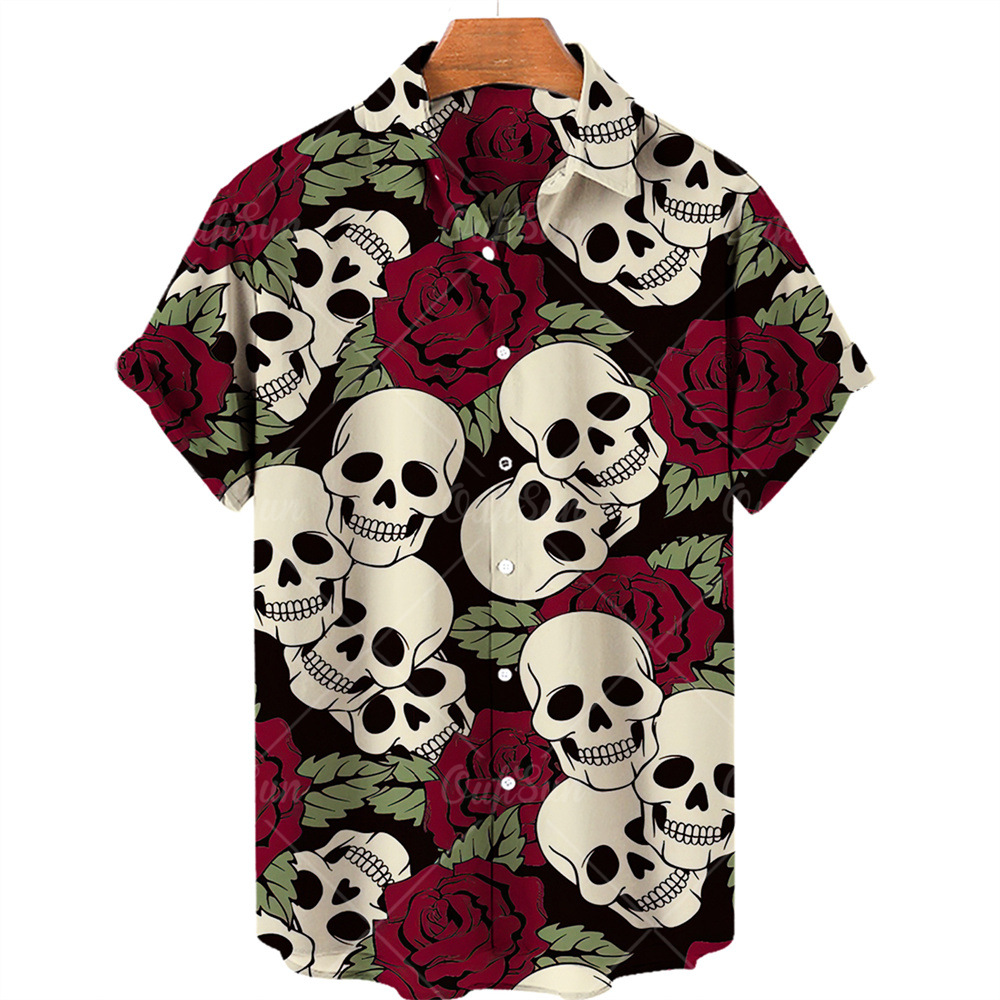 Youth Thin Skull Print Lapel Shirt青年薄款骷髅头印花翻领衬衫 - 图1