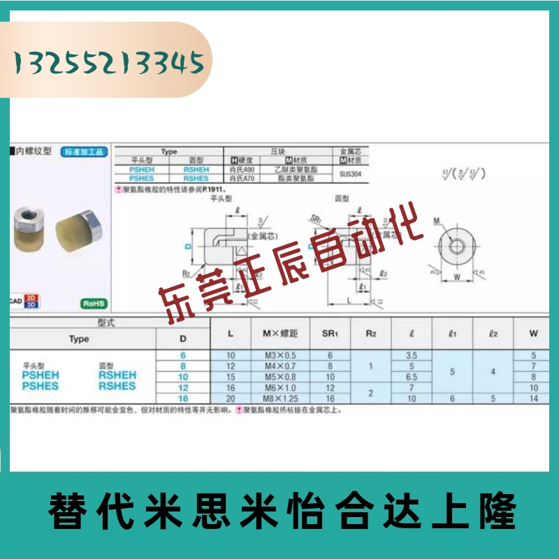 PSHEH PSHES 8 10 12 14 16 聚氨酯缓冲压块小径压块 内螺纹 - 图1