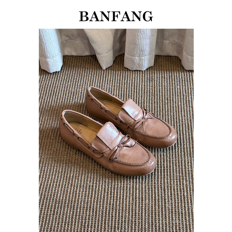 BANFANG女鞋圆头平底软皮便士乐福鞋蝴蝶结胶粘豆豆鞋乐福鞋,淘宝优惠券,粉丝福利购,淘宝优惠卷