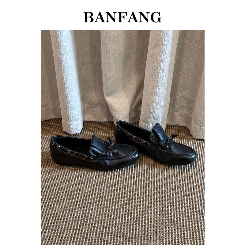 BANFANG女鞋圆头平底软皮便士乐福鞋蝴蝶结胶粘豆豆鞋乐福鞋,淘宝优惠券,粉丝福利购,淘宝优惠卷