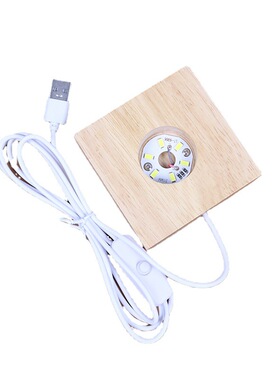 创意led实木发光圆形方形木底座USB插电充电触摸遥控水晶球球座