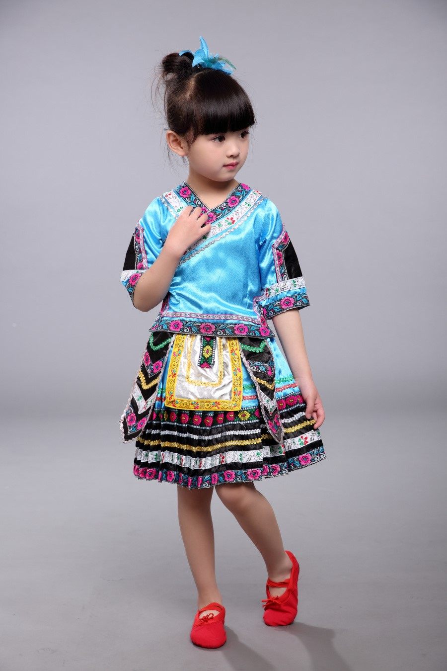 儿童纳西族演出服装女童舞蹈服 花熙初民族服装/舞台装