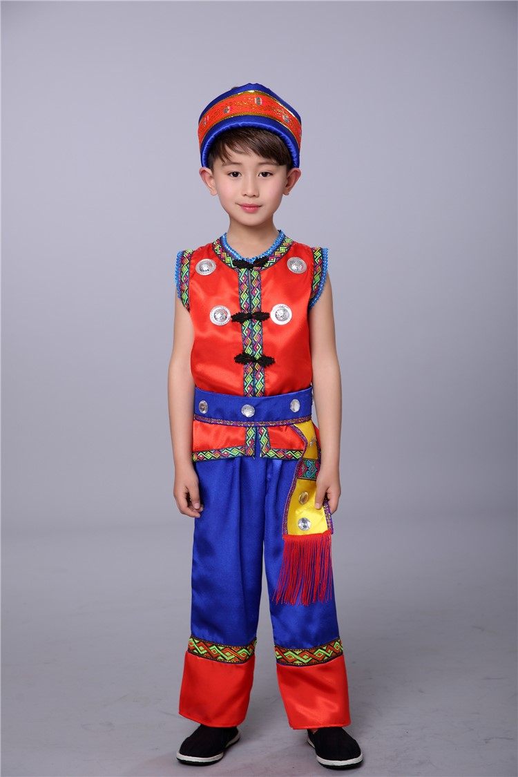 儿童纳西族演出服装女童舞蹈服 花熙初民族服装/舞台装