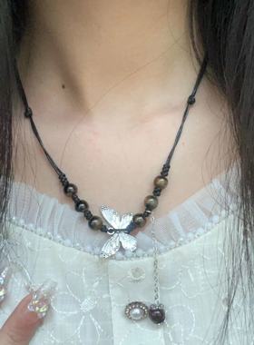 烟雨蝶~复古串珠蝴蝶项链女2023年新款中国风高级轻奢小众新中式