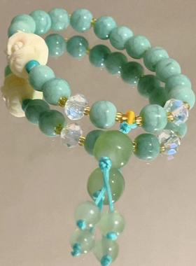 青提醒狮天然石串珠手链高级感