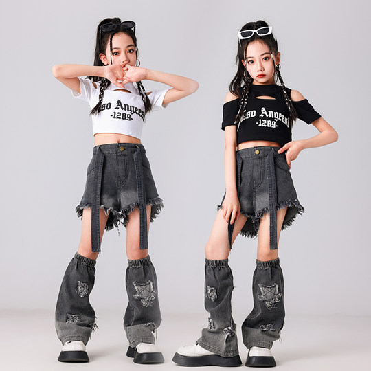 女团jazz两截牛仔套装女童潮流街舞表演服酷帅网红炸街街舞爵士舞