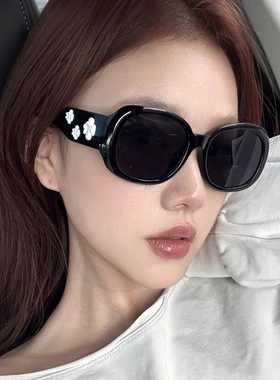 夏季白色山茶花墨镜女大框椭圆形显瘦高级千金感度假遮阳太阳眼镜