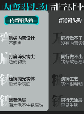 50枚路亚原色打扁铅头钩软虫钩翘嘴鳜鱼钩假饵T尾微物铅头钩