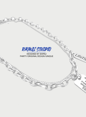 美式高街风hiphop军牌双层项链男