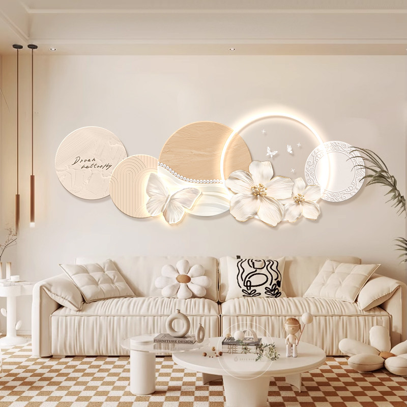 奶油风客厅装饰画法式花卉沙发背景墙挂画高级感卧室床头灯光壁画,淘宝优惠券,粉丝福利购,淘宝优惠卷