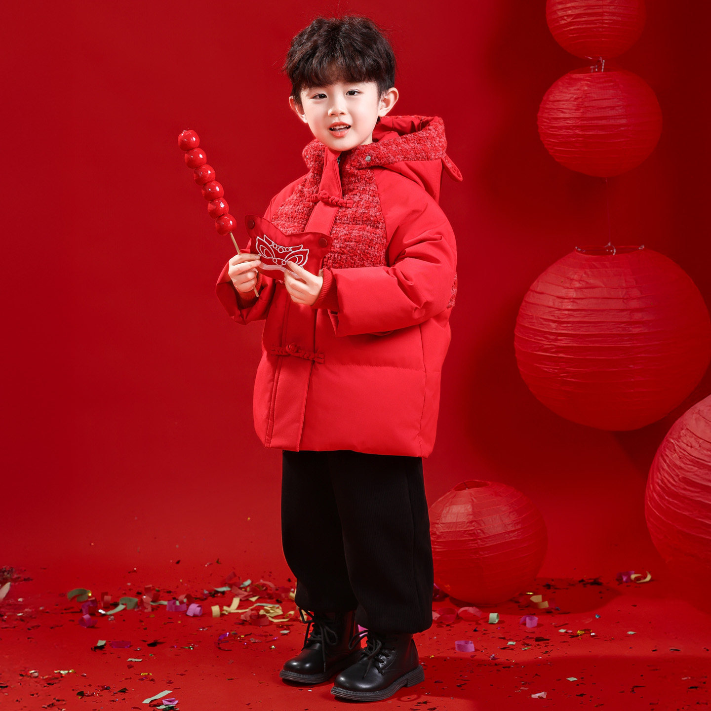儿童拜年服男童加厚羽绒棉服宝宝过年喜庆衣服男孩新中式红色外套,淘宝优惠券,粉丝福利购,淘宝优惠卷