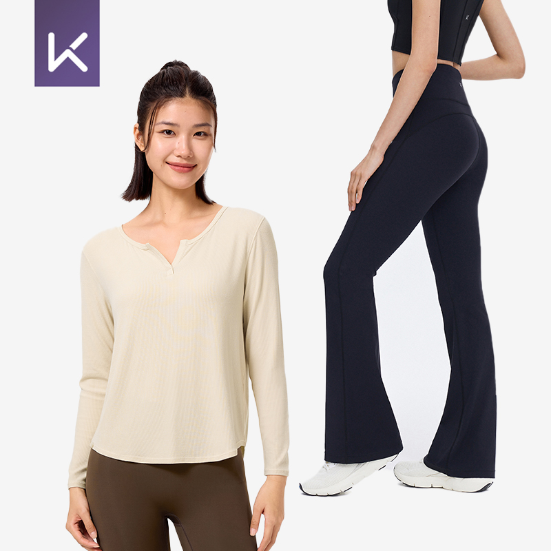【直播间专享67折】Keep女子秋冬瑜伽套装运动长袖喇叭裤加绒