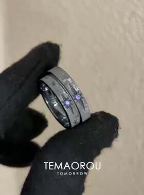 S925银紫钻星芒拉丝纹理素圈戒指