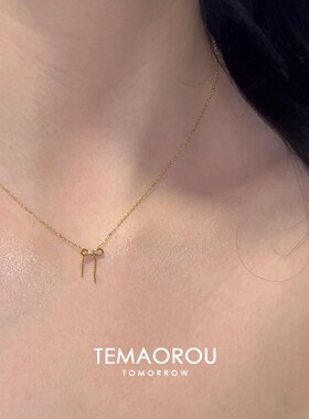 S925纯银蝴蝶结流苏金色项链女款