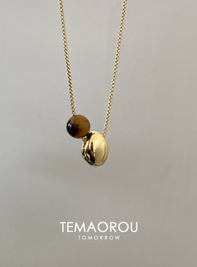 S925纯银复古水滴虎眼石项链女款