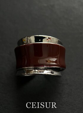 S925银阿水同款复古红色珐琅滴油