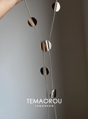 S925纯银复古圆片几何项链女款