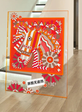 精品店轻奢飞马丝巾装饰画高级感服装店挂画别墅客厅亚克力框摆画