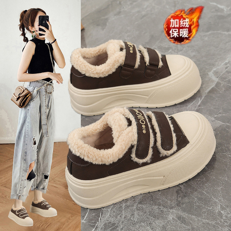 羊羔绒厚底棉鞋女2025冬季加绒保暖毛毛鞋新款魔术贴学生运动板鞋,淘宝优惠券,粉丝福利购,淘宝优惠卷