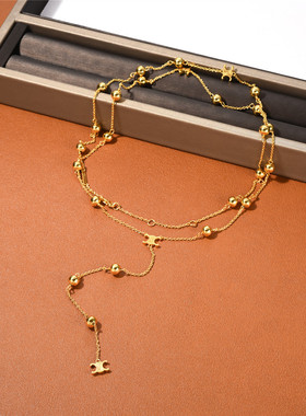 经典凯旋门系列欧美高级感铜镀18k真金金珠长链小众轻奢时尚项链