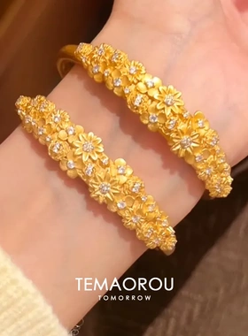 繁花似锦~沙金不掉色繁花金色手镯女款新中式民族风手环手饰配饰