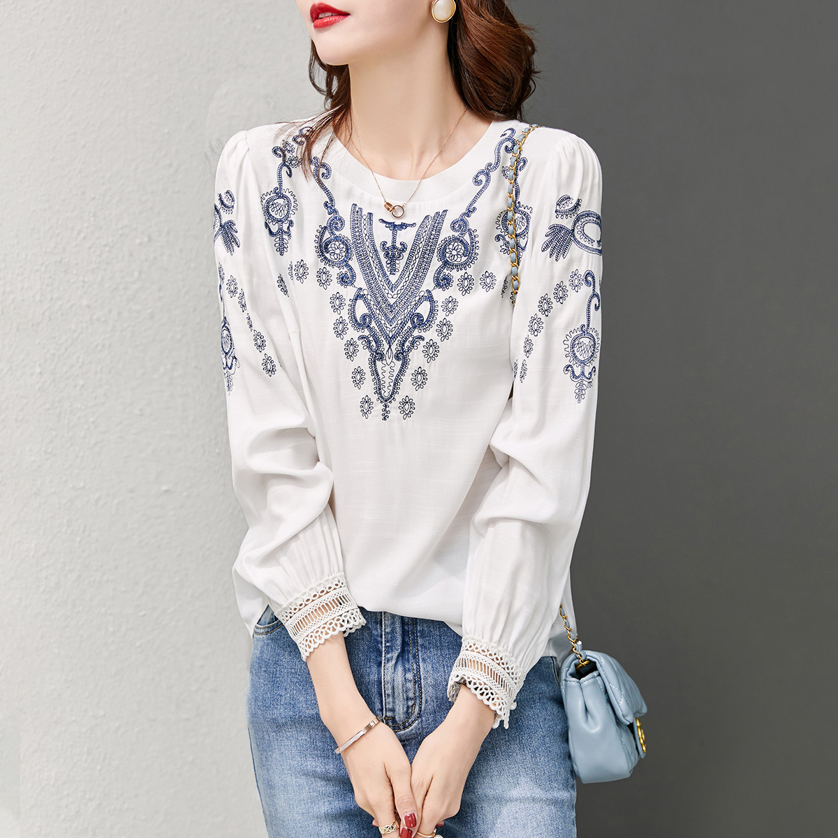 girls' simple all match embroidered top女生简约百搭绣花上衣 - 图1