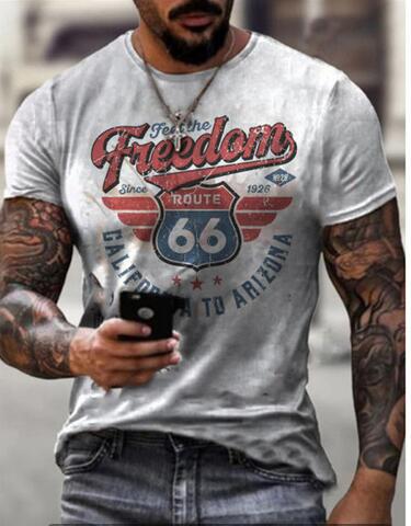 US Route 66 Letter Print Men's T-Shirt美国66号公路印花男T恤 - 图3