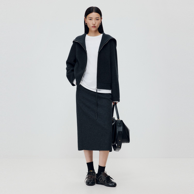 水云间女装 高腰通勤简约羊毛混纺显瘦直筒裙半身裙2025秋季新款,淘宝优惠券,粉丝福利购,淘宝优惠卷
