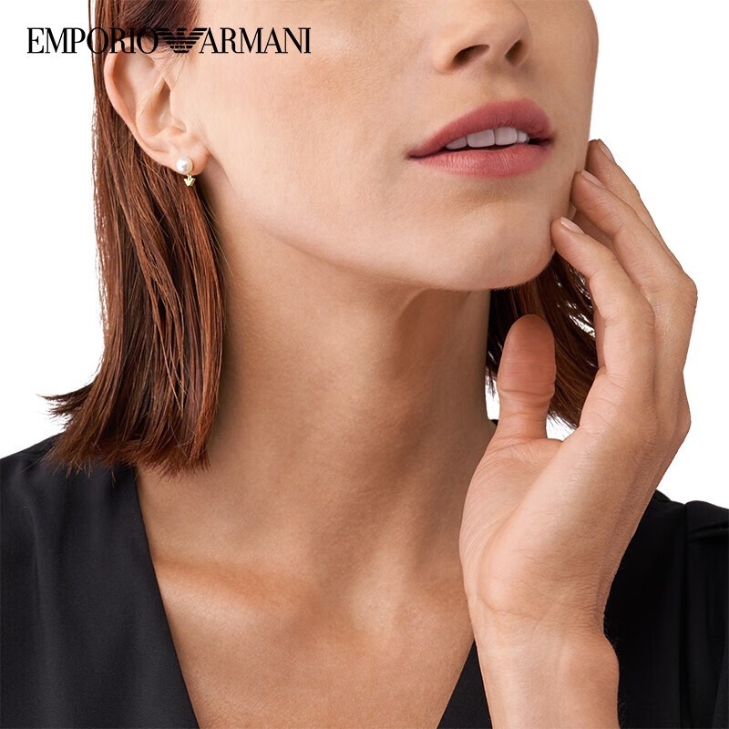 Armani阿玛尼官方耳钉新款 微型波状银质鹰标珍珠耳饰礼物女生