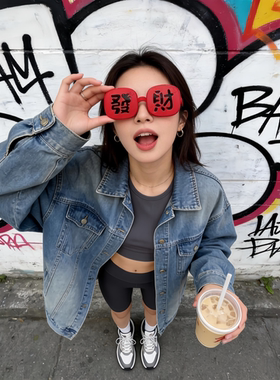 恭喜发财红色搞怪偏光太阳镜