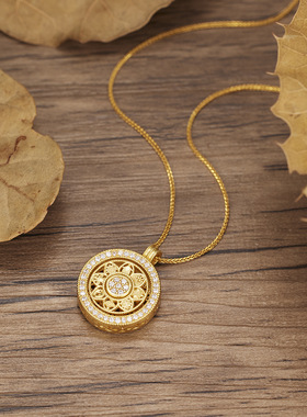旋转八宝罗盘送妈妈黄金色项链