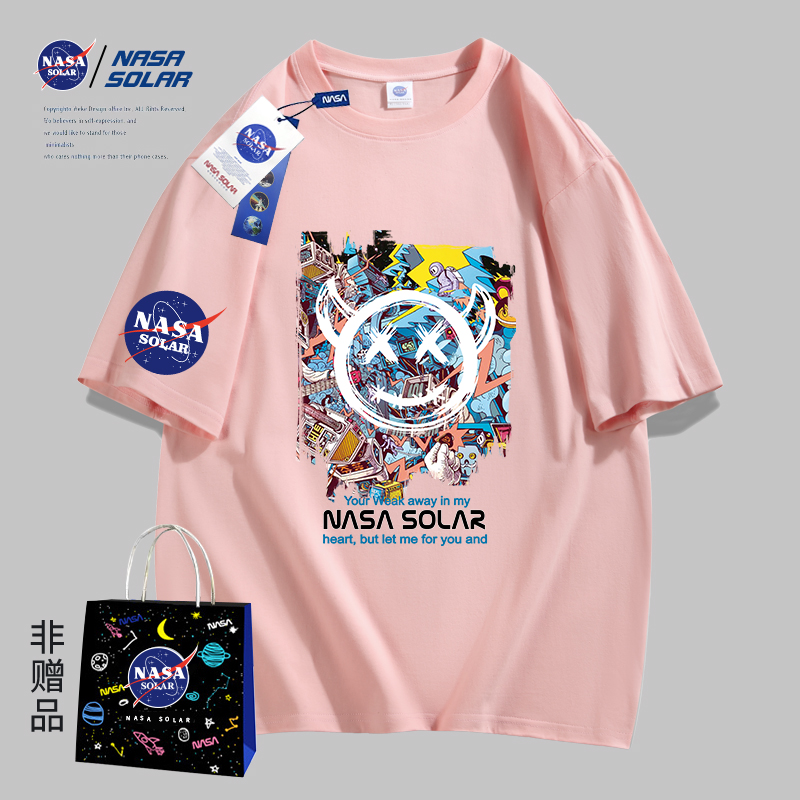 NASA SOLAR联名2023新款夏季卡通粉色小熊情侣纯棉短袖男女同款_NASASOLAR旗舰店_男装-第5张图片-提都小院