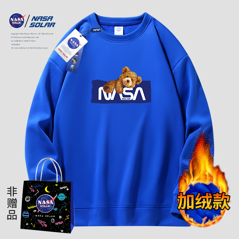 NASA SOLAR2024秋冬新款时尚潮流情侣卫衣加绒休闲连帽宽松卫衣M6