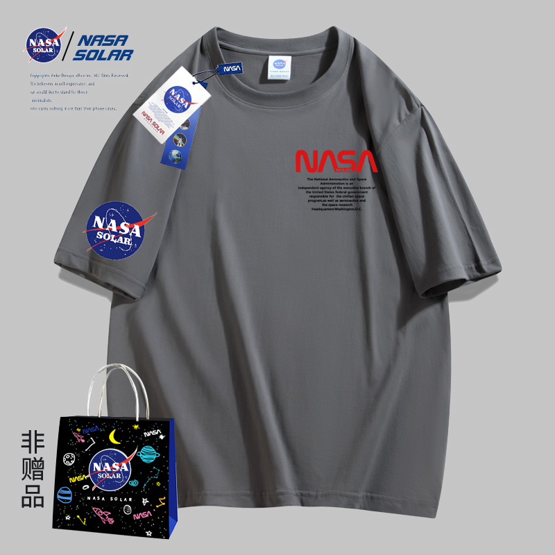 NASA SOLAR聯名2023夏季新款字母印花男女同款短袖純棉情侶T恤_NASASOLAR旗艦店_男裝